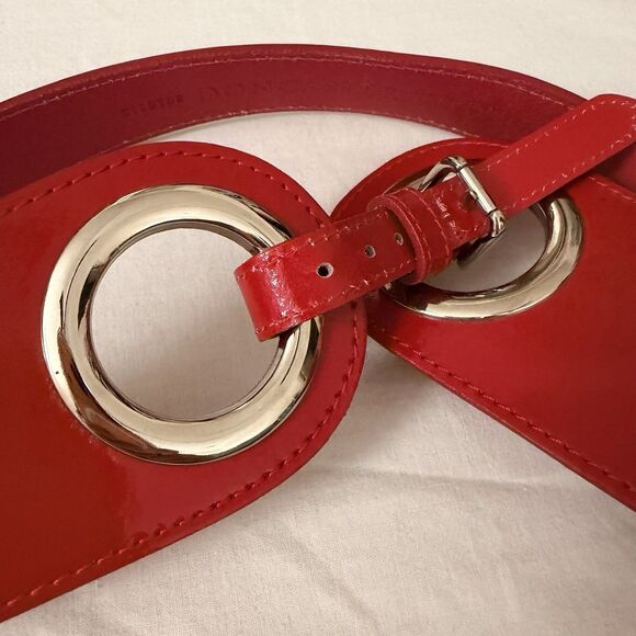 Vtg Y2K Red Patent Leather Wide Belt Silver Grommet Statement Made In Italy Sz M main image 5